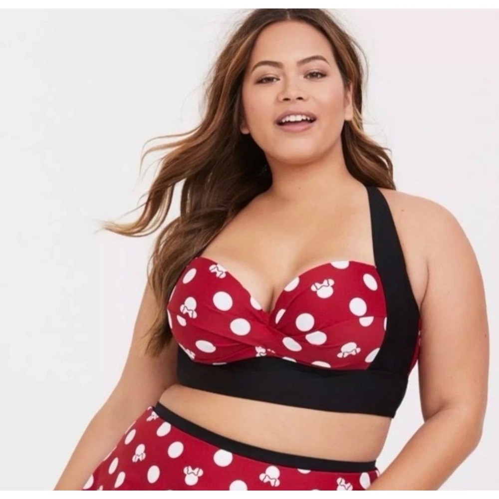 Torrid Disney Bikini‎ Top Womens 3 Red Polka Dot Minnie Mouse Underwire Swim NEW